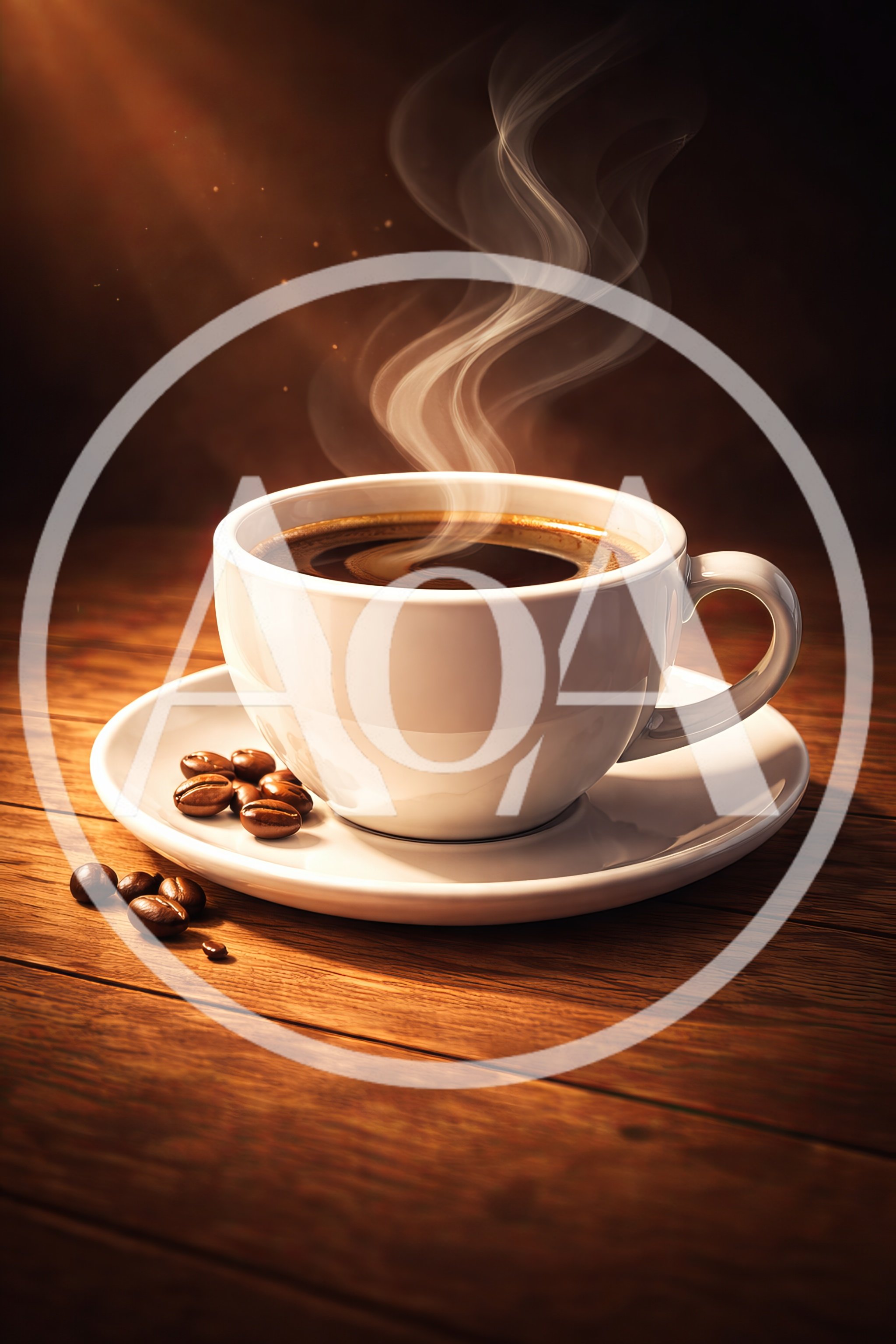 Steaming Cup Of Black Coffee On Wooden Table