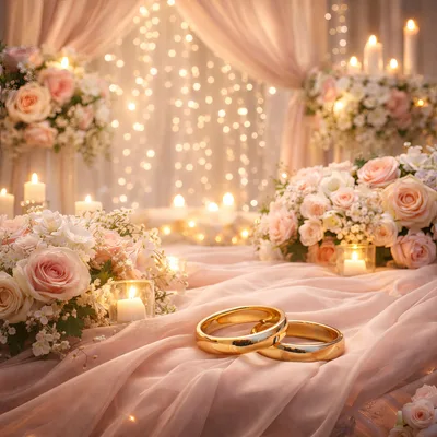 Two Gold Wedding Rings On Pink Fabric