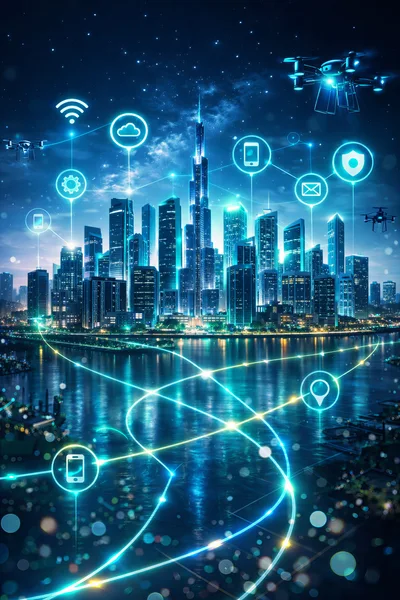 Smart City Digital Infrastructure With Connected Technology Icons