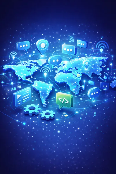 Digital Global Connectivity Network with Floating Icons