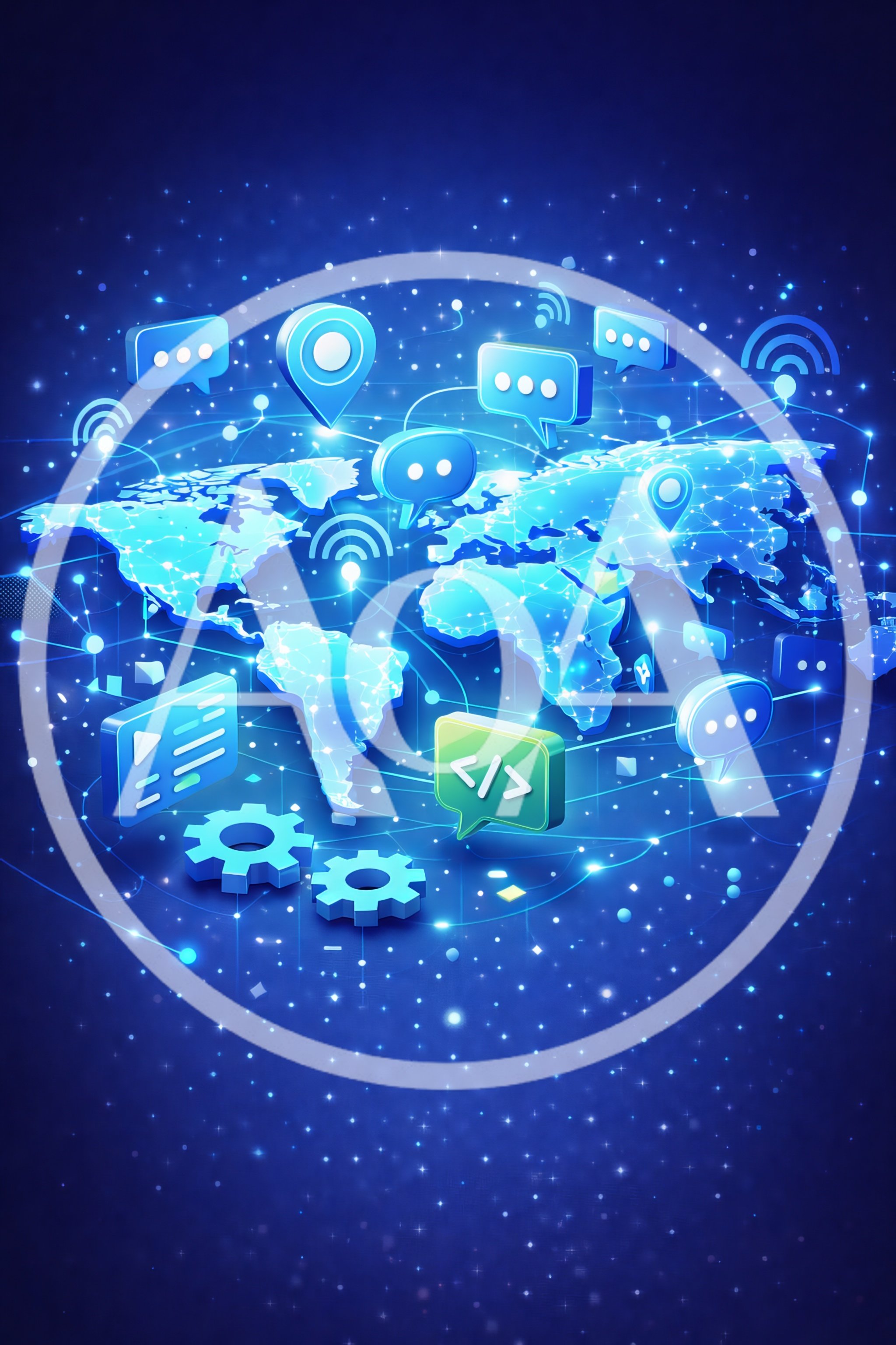 Digital Global Connectivity Network with Floating Icons