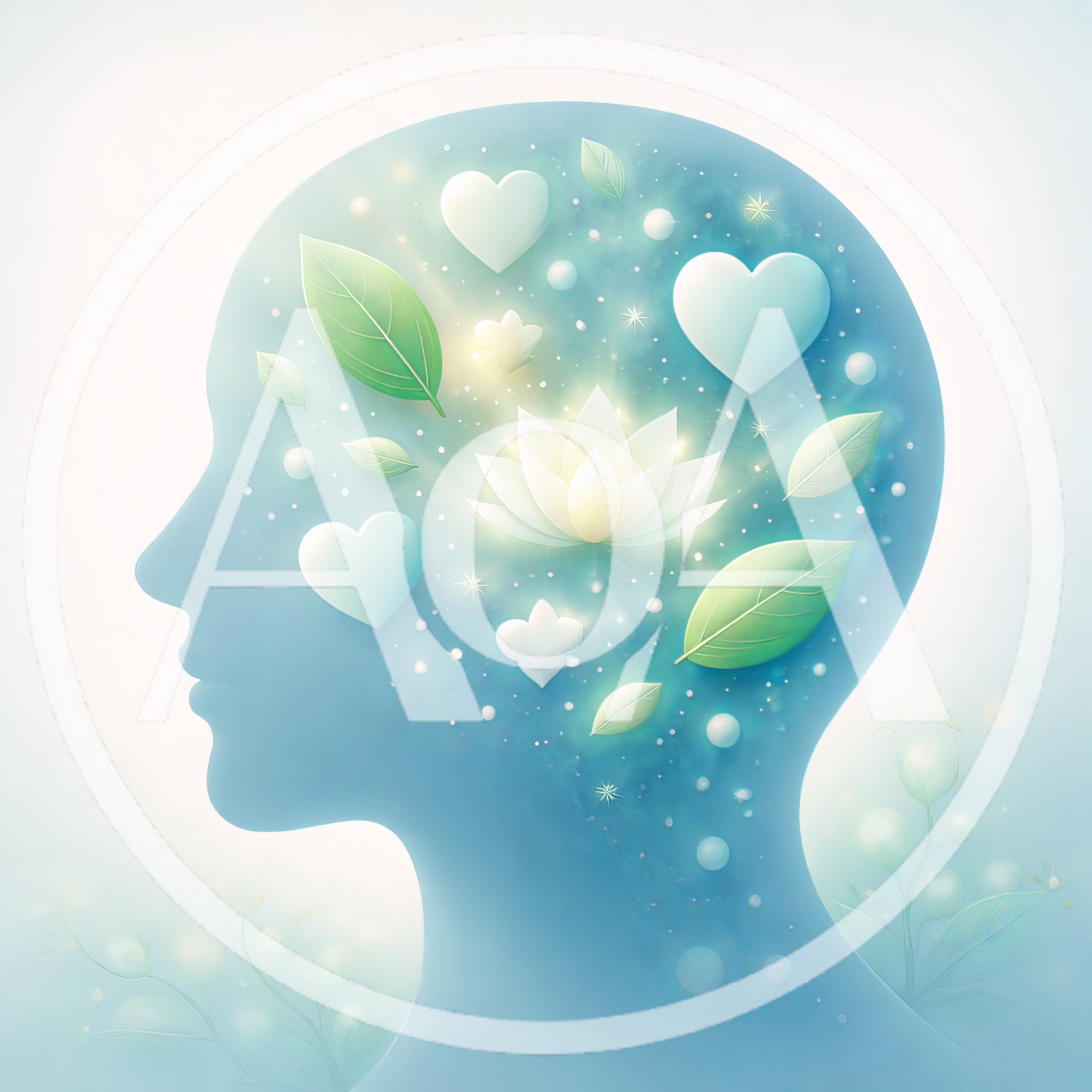 Conceptual Illustration Of Human Mind With Lotus And Hearts