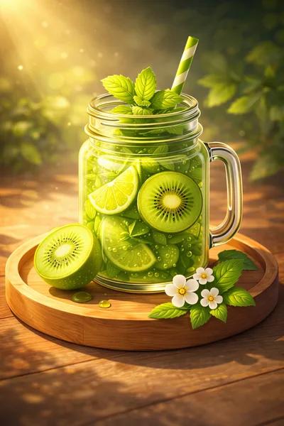 Refreshing Kiwi Lime Infused Drink in Glass Jar