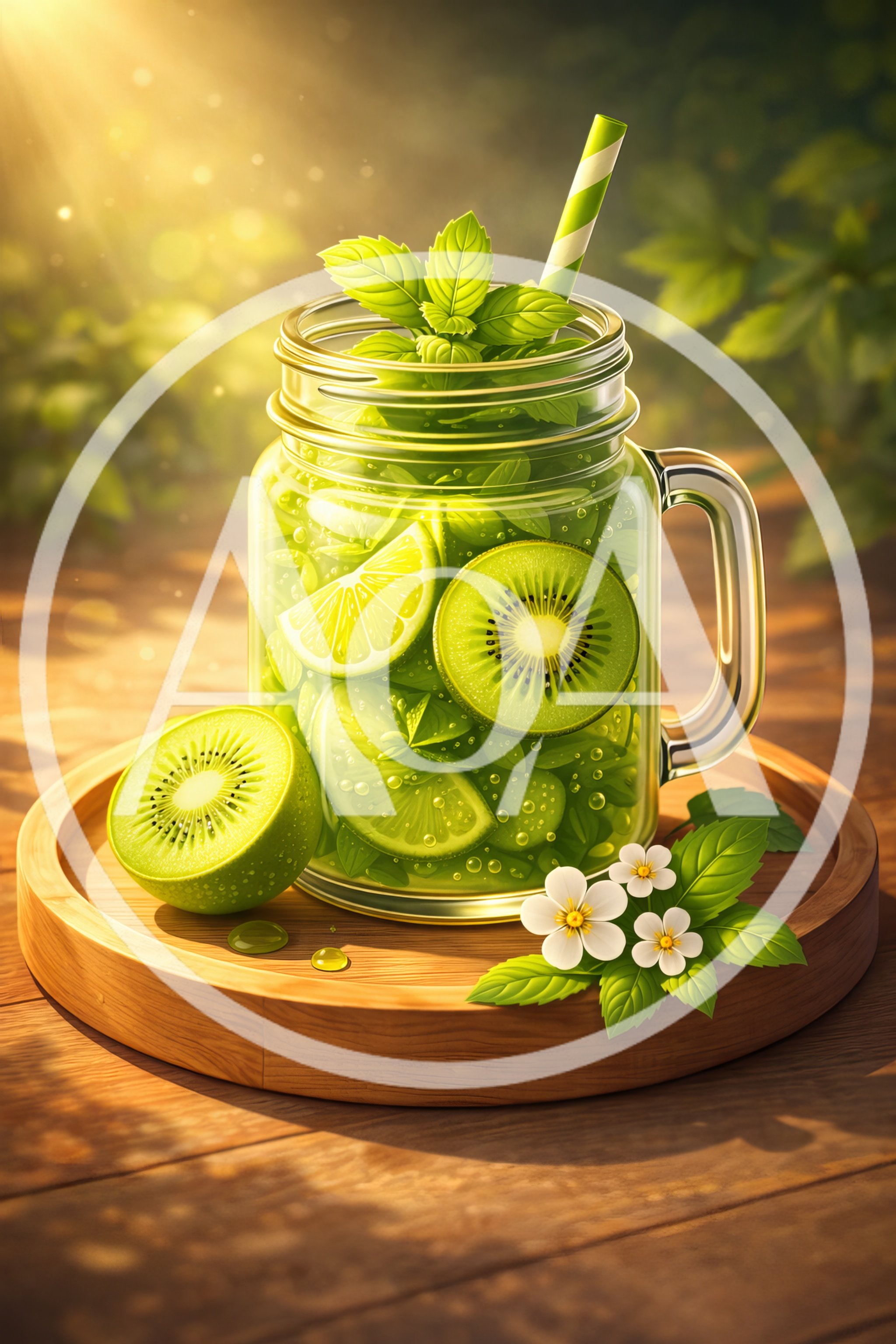 Refreshing Kiwi Lime Infused Drink in Glass Jar