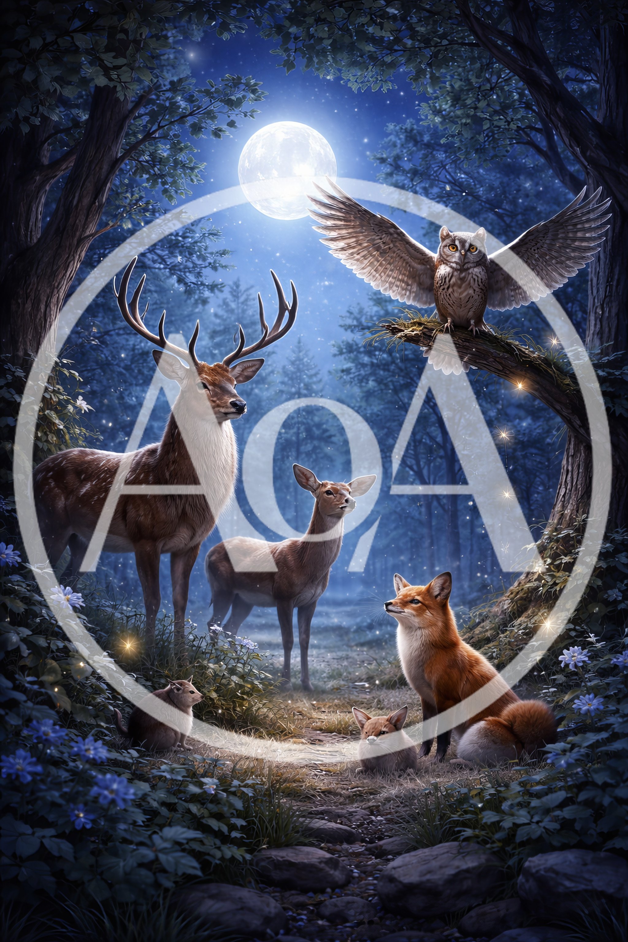 Enchanted Forest Scene With Deer Owl And Fox