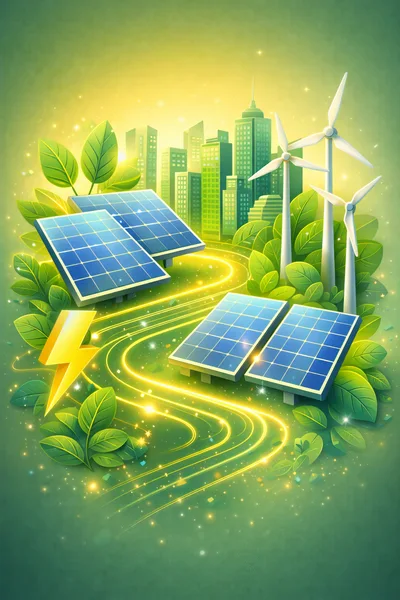Sustainable Green Energy City Concept Illustration