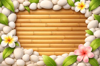 Spa Background with Bamboo Mat Stones and Flowers