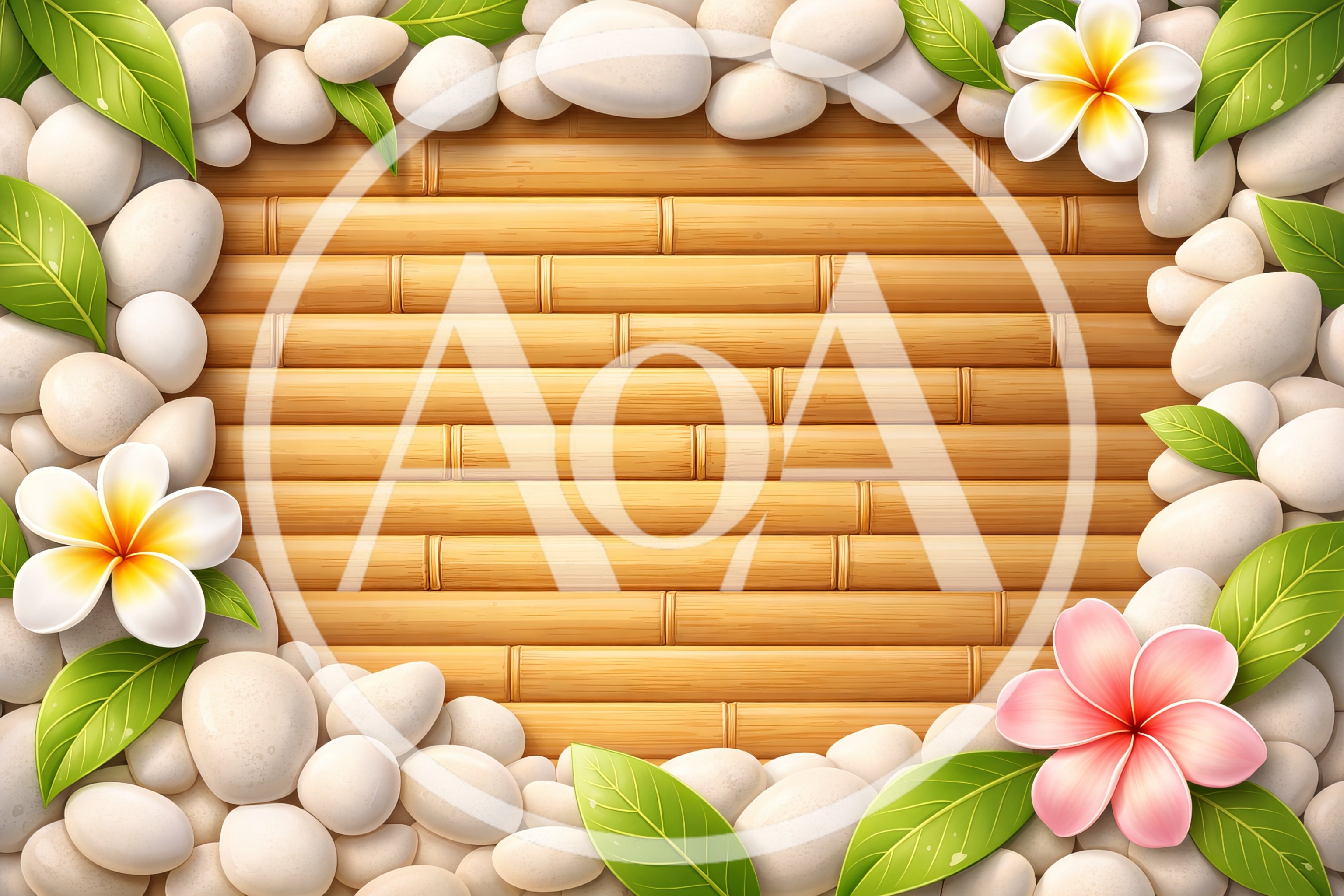 Spa Background with Bamboo Mat Stones and Flowers