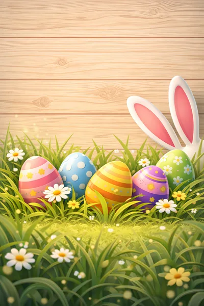 Easter Eggs Hidden in Grass with Bunny Ears