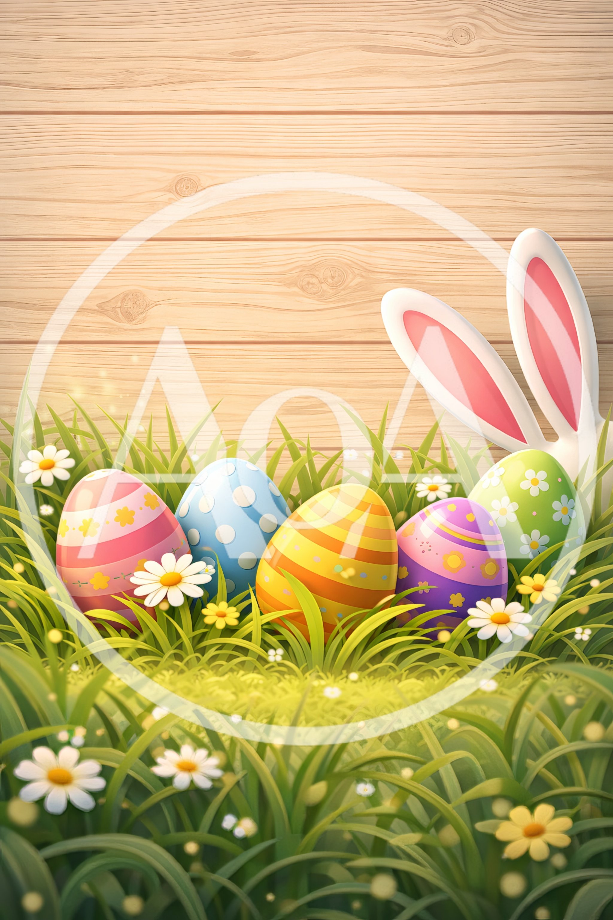 Easter Eggs Hidden in Grass with Bunny Ears