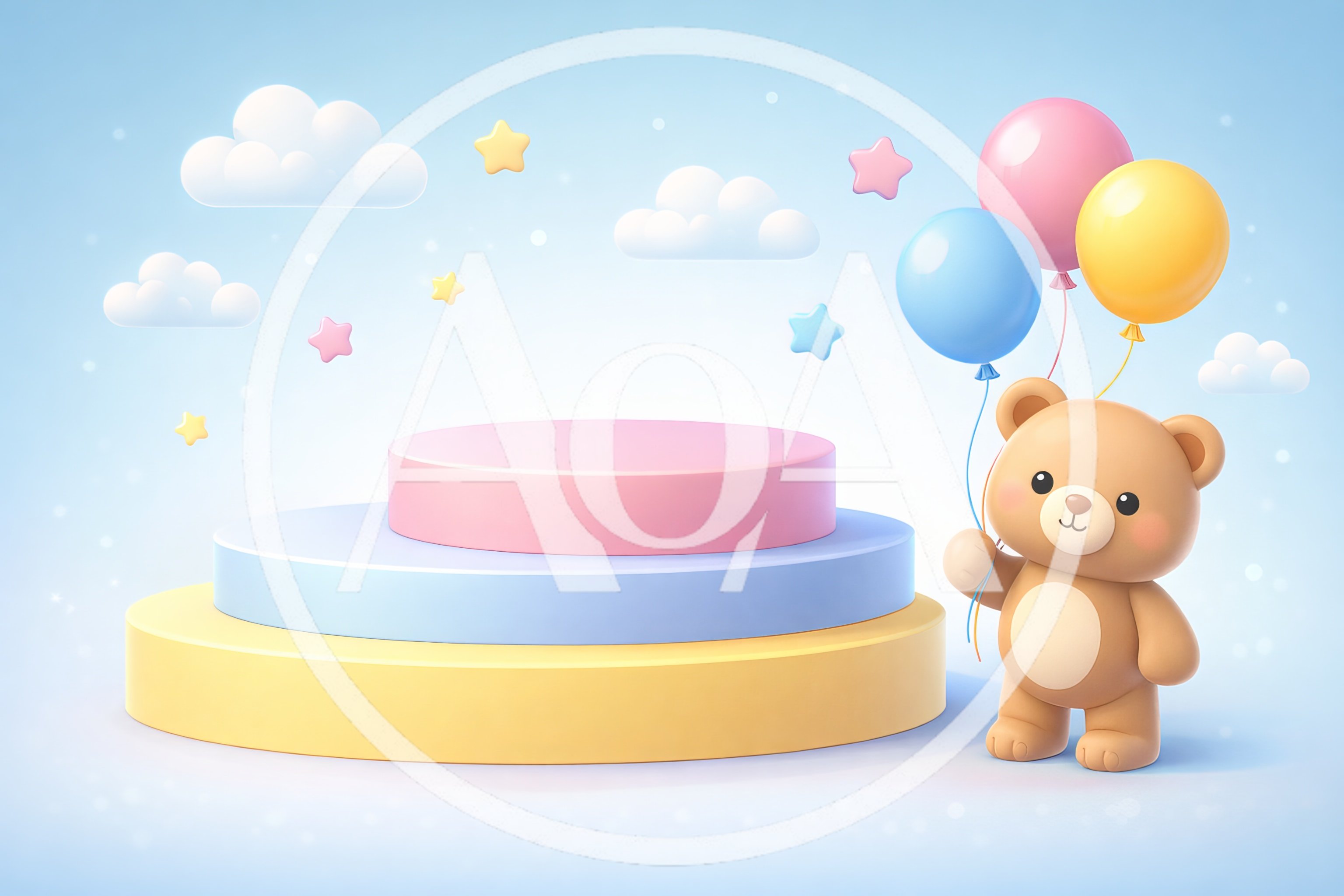 Cute Teddy Bear Holding Balloons With Display Podium