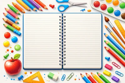 School Supplies Arranged Around An Open Spiral Notebook