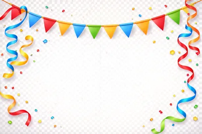 Festive Party Bunting And Colorful Confetti Border