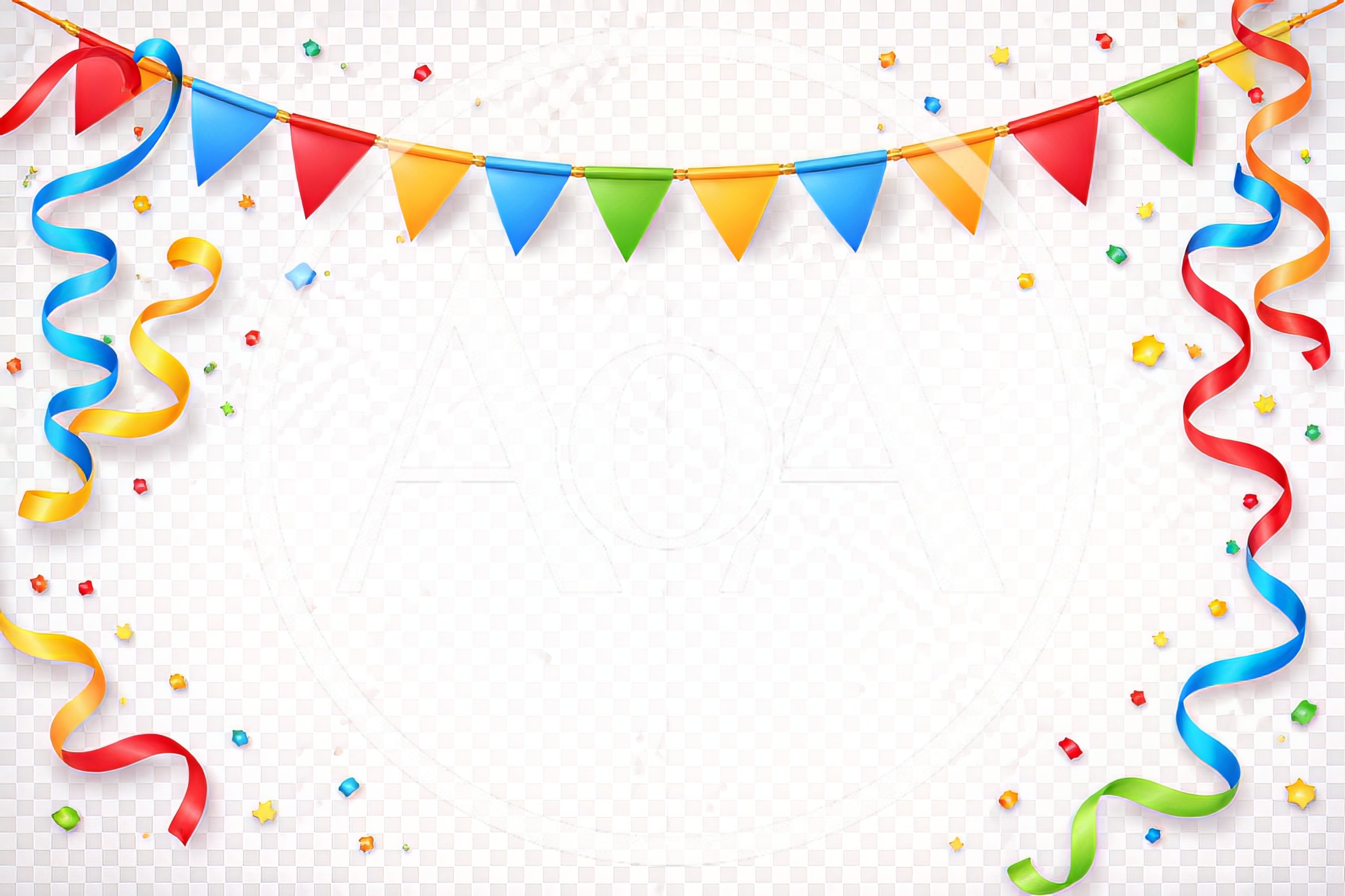 Festive Party Bunting And Colorful Confetti Border