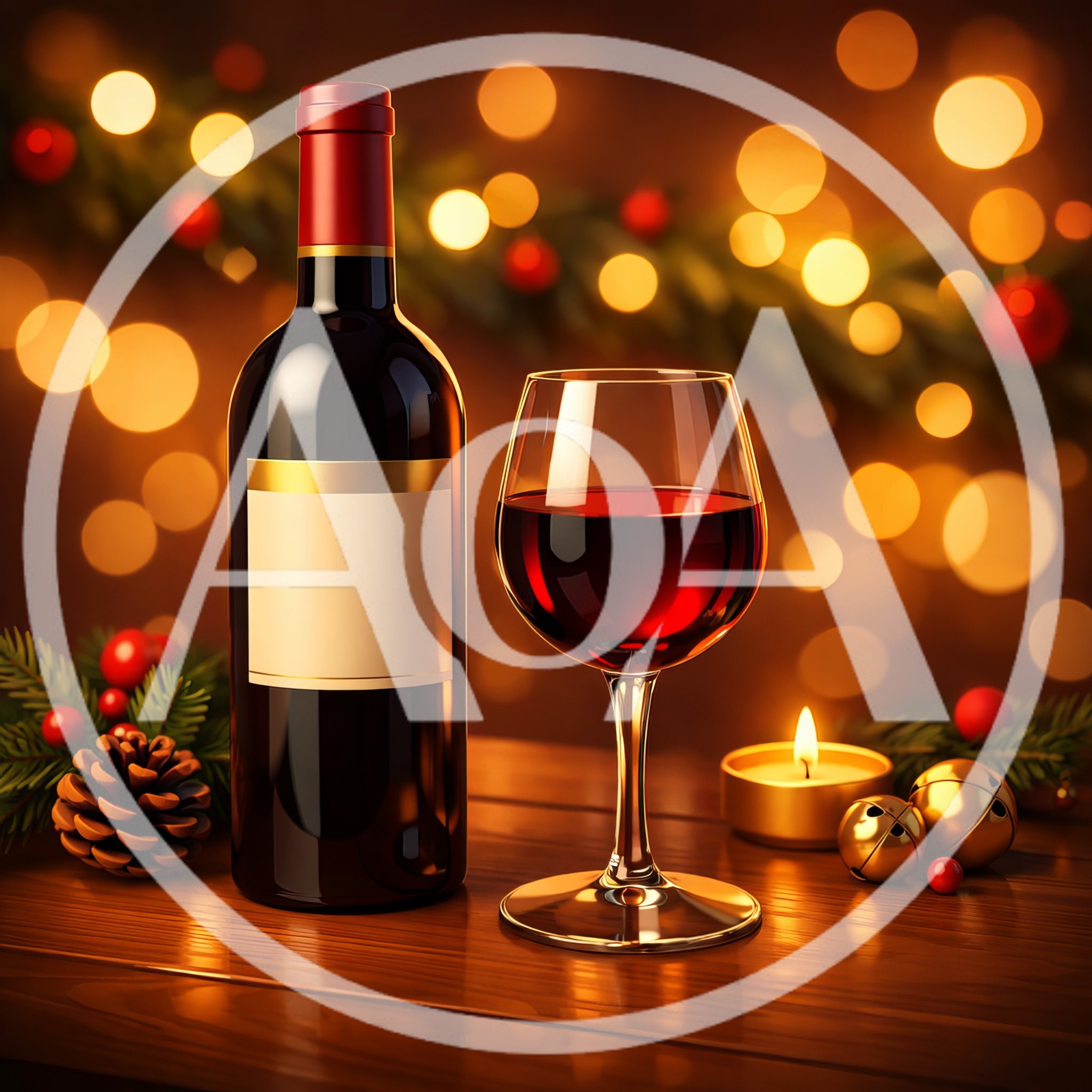 Wine Bottle and Glass on Festive Holiday Table