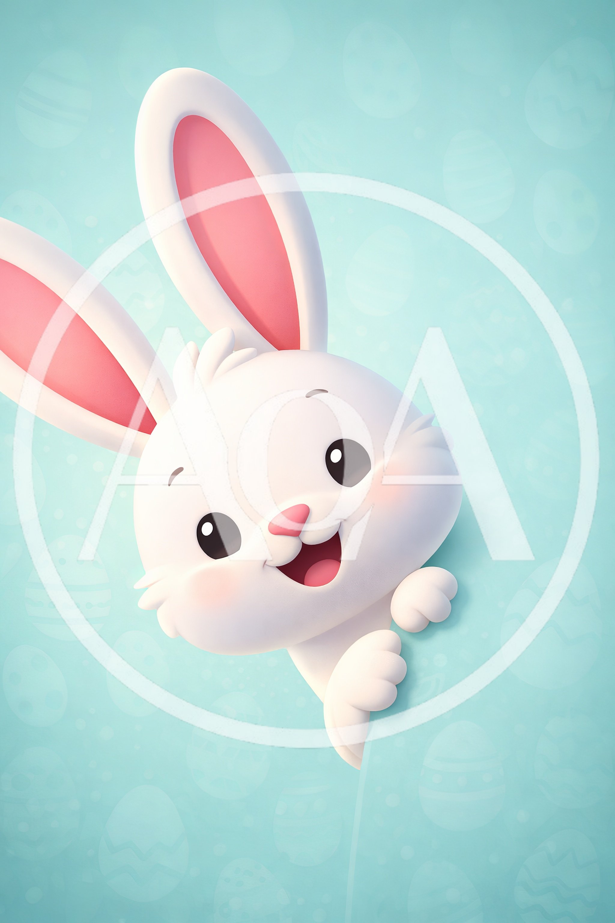 Cute Cartoon Easter Bunny Peeking Over Background