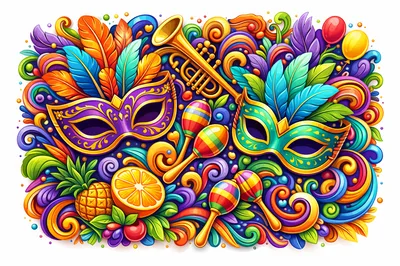 Colorful Carnival Celebration Illustration With Masks And Instruments