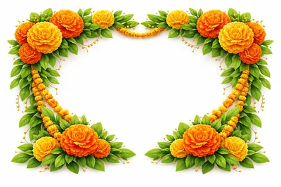 Marigold Flower Garland Frame With Floral Border