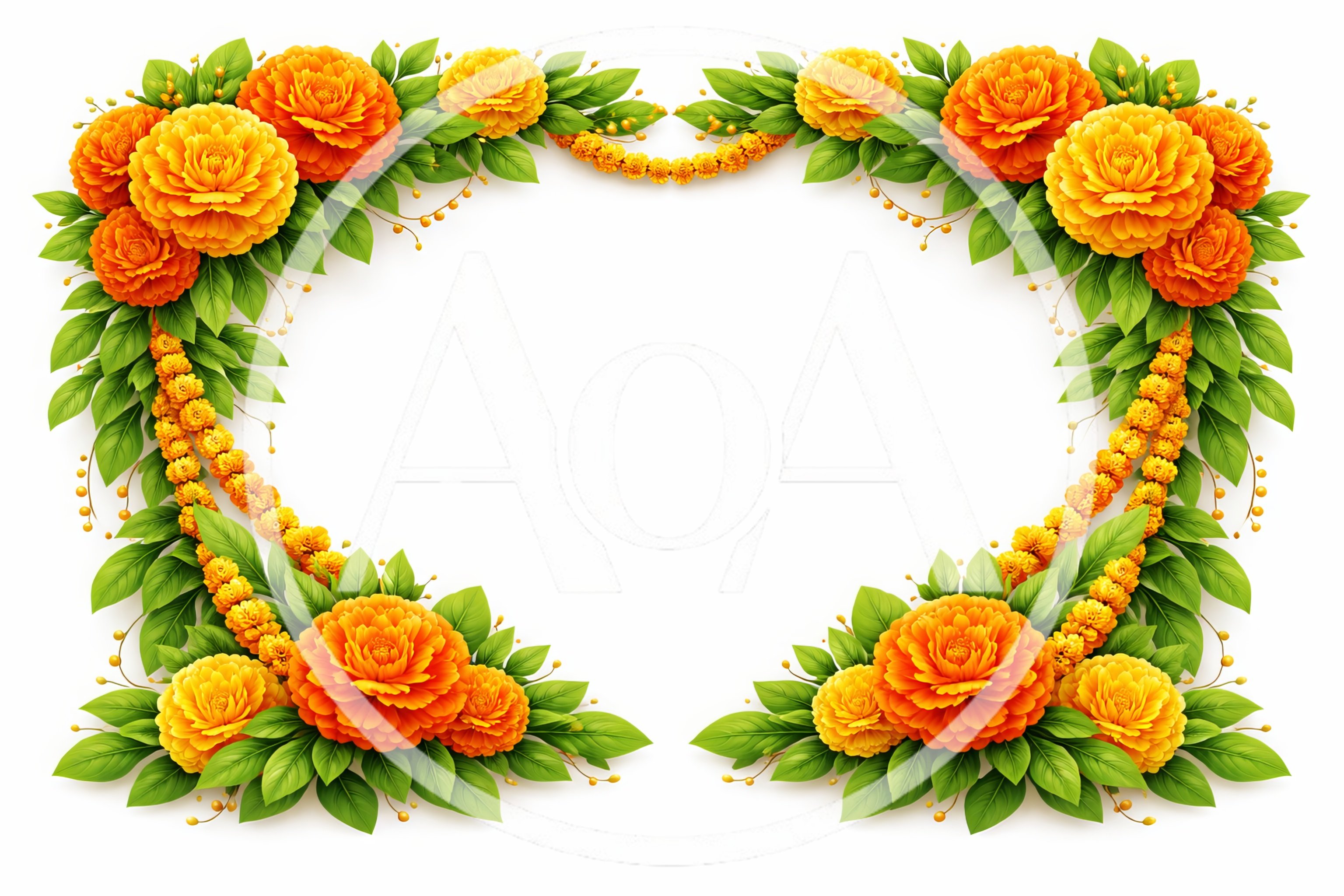 Marigold Flower Garland Frame With Floral Border