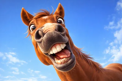 Funny Cartoon Horse Portrait With Wide Grin