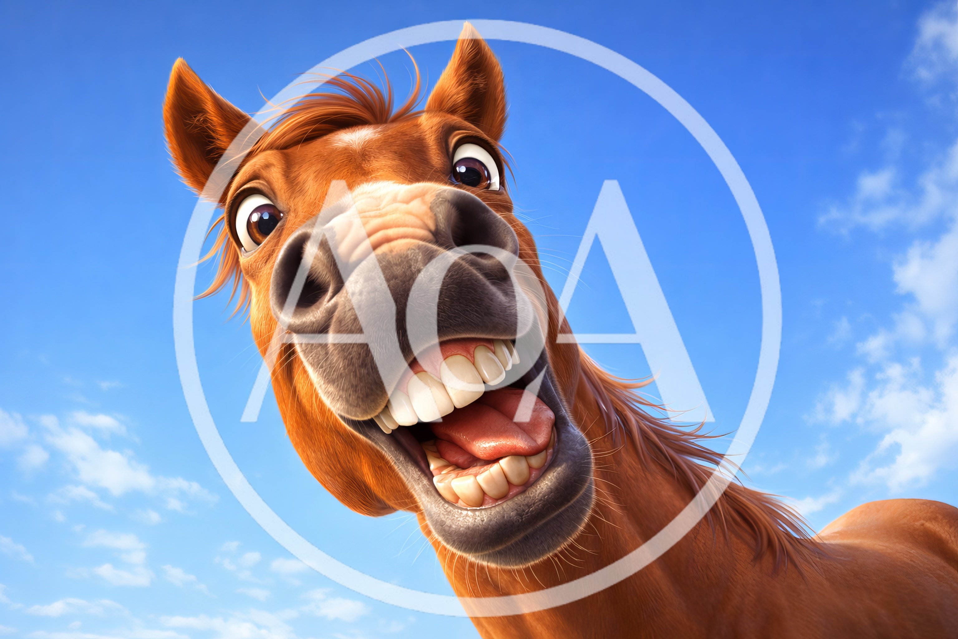 Funny Cartoon Horse Portrait With Wide Grin