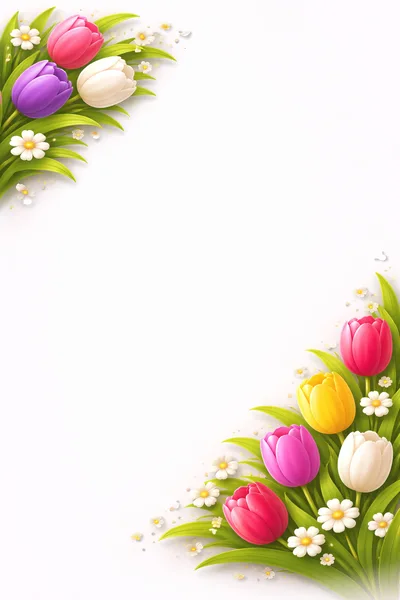 Spring Floral Border With Tulips And Daisies