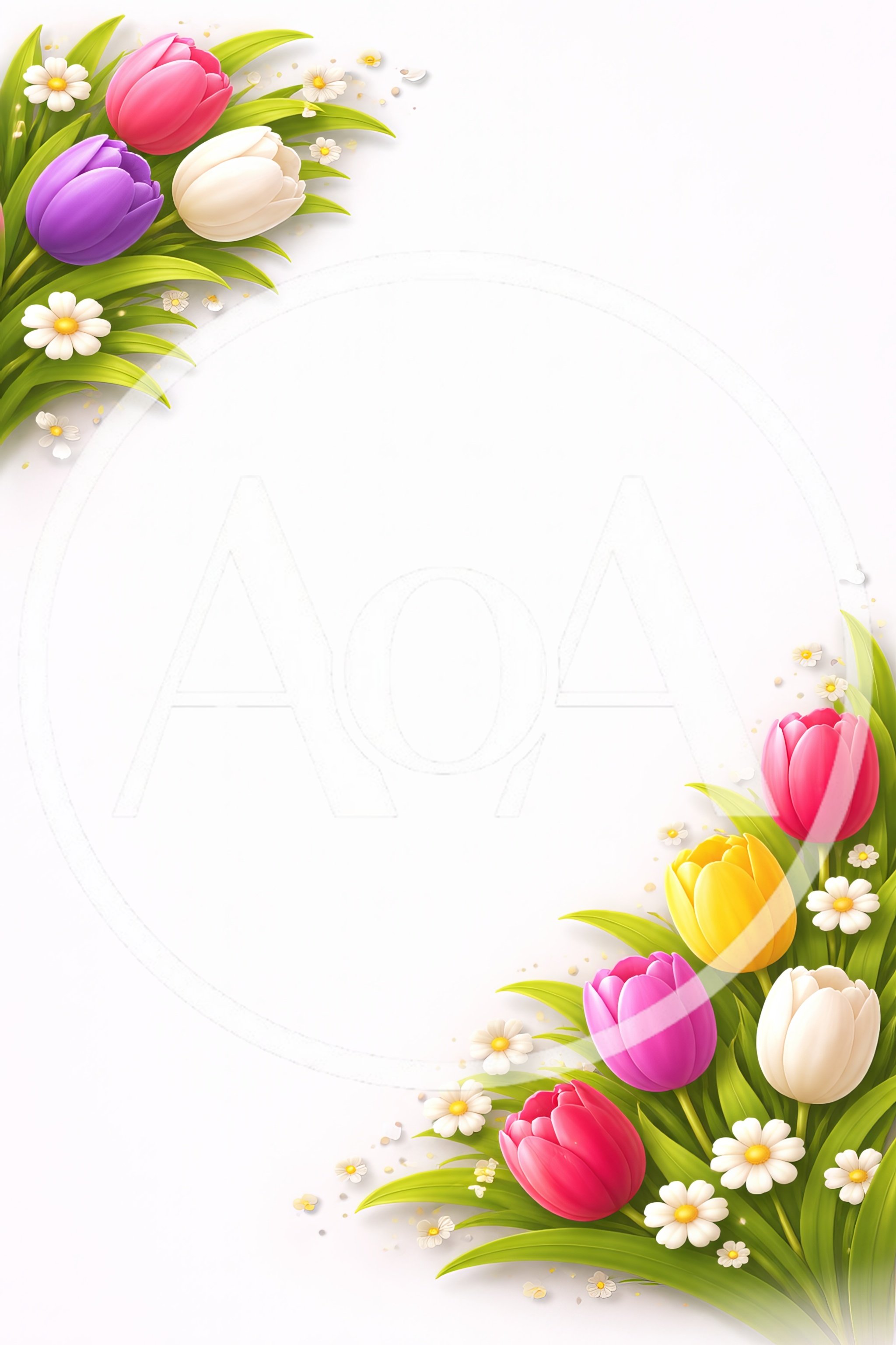 Spring Floral Border With Tulips And Daisies