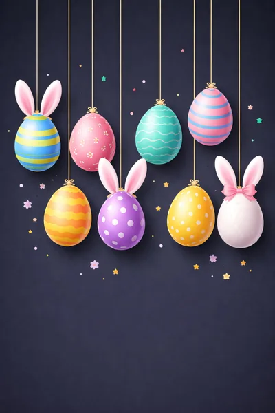 Hanging Decorative Easter Eggs With Bunny Ears