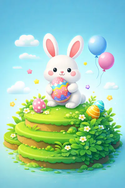 Cute Easter Bunny Holding A Decorated Egg