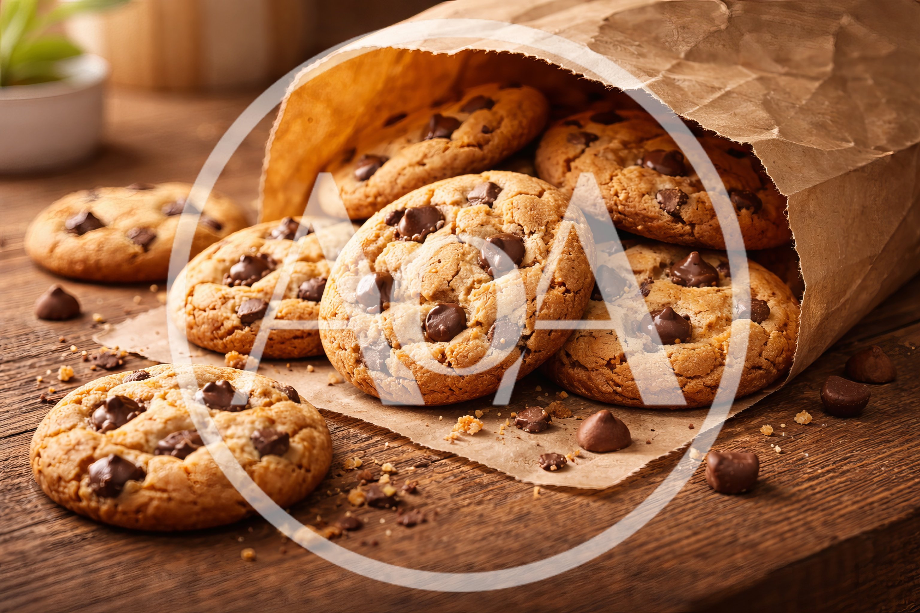 Freshly Baked Chocolate Chip Cookies in Paper Bag
