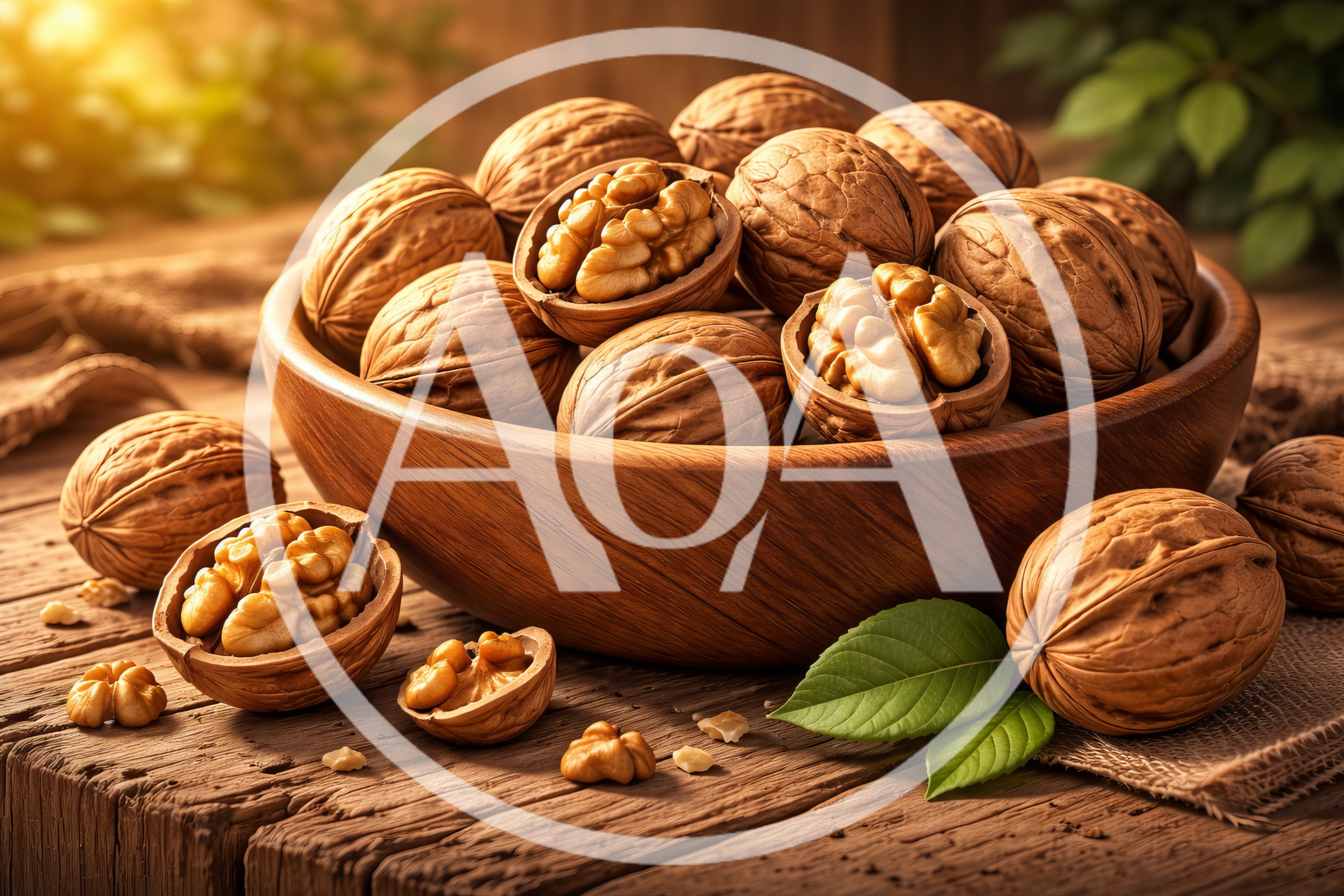 Walnuts In A Wooden Bowl On A Rustic Table