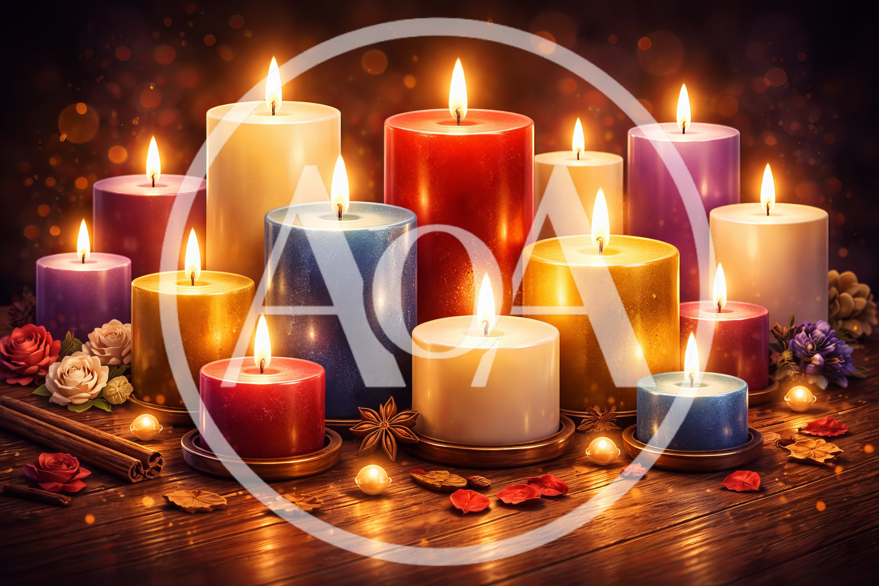 Festive Assorted Candles On A Wooden Table