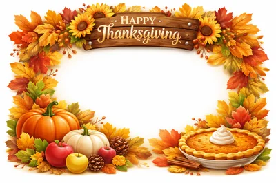 Thanksgiving Holiday Frame With Pumpkins And Pie