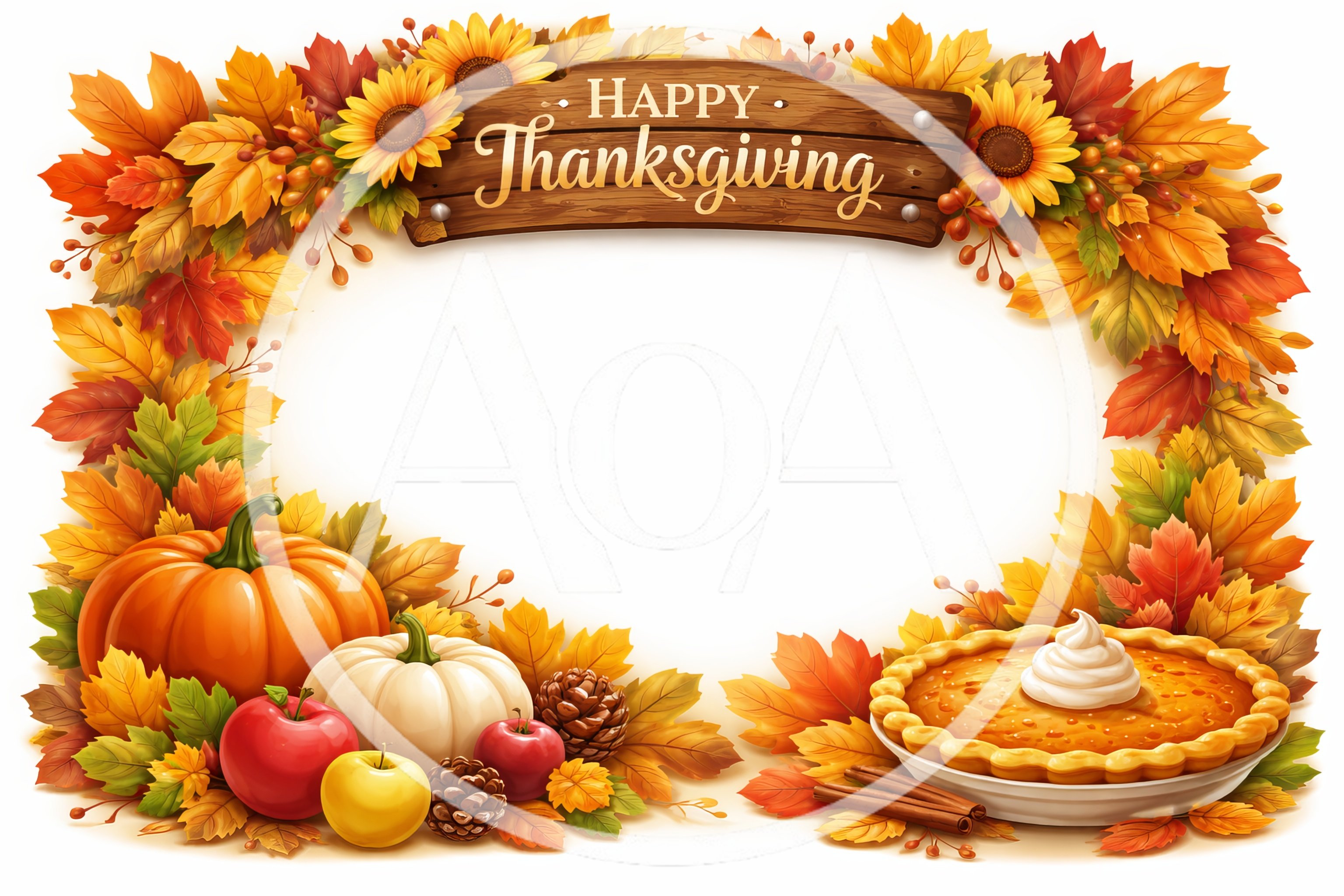Thanksgiving Holiday Frame With Pumpkins And Pie