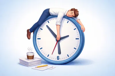 Exhausted Businessman Sleeping On A Giant Clock