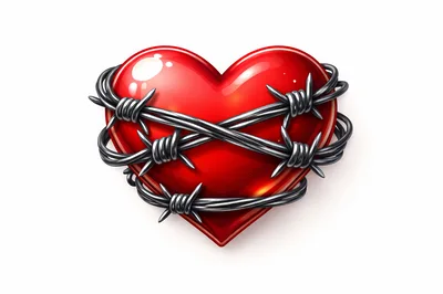 Red Heart Wrapped In Sharp Barbed Wire