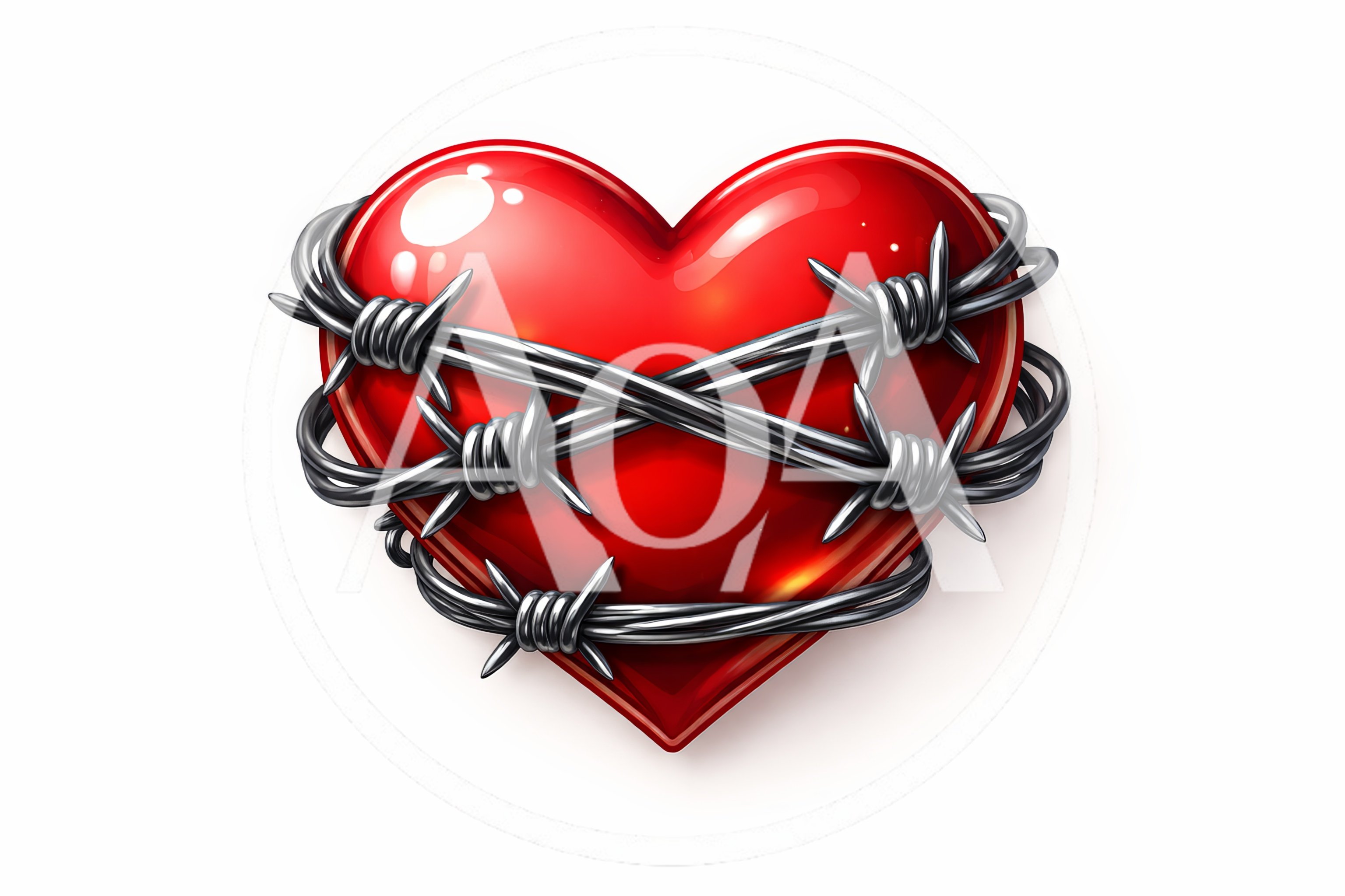 Red Heart Wrapped In Sharp Barbed Wire