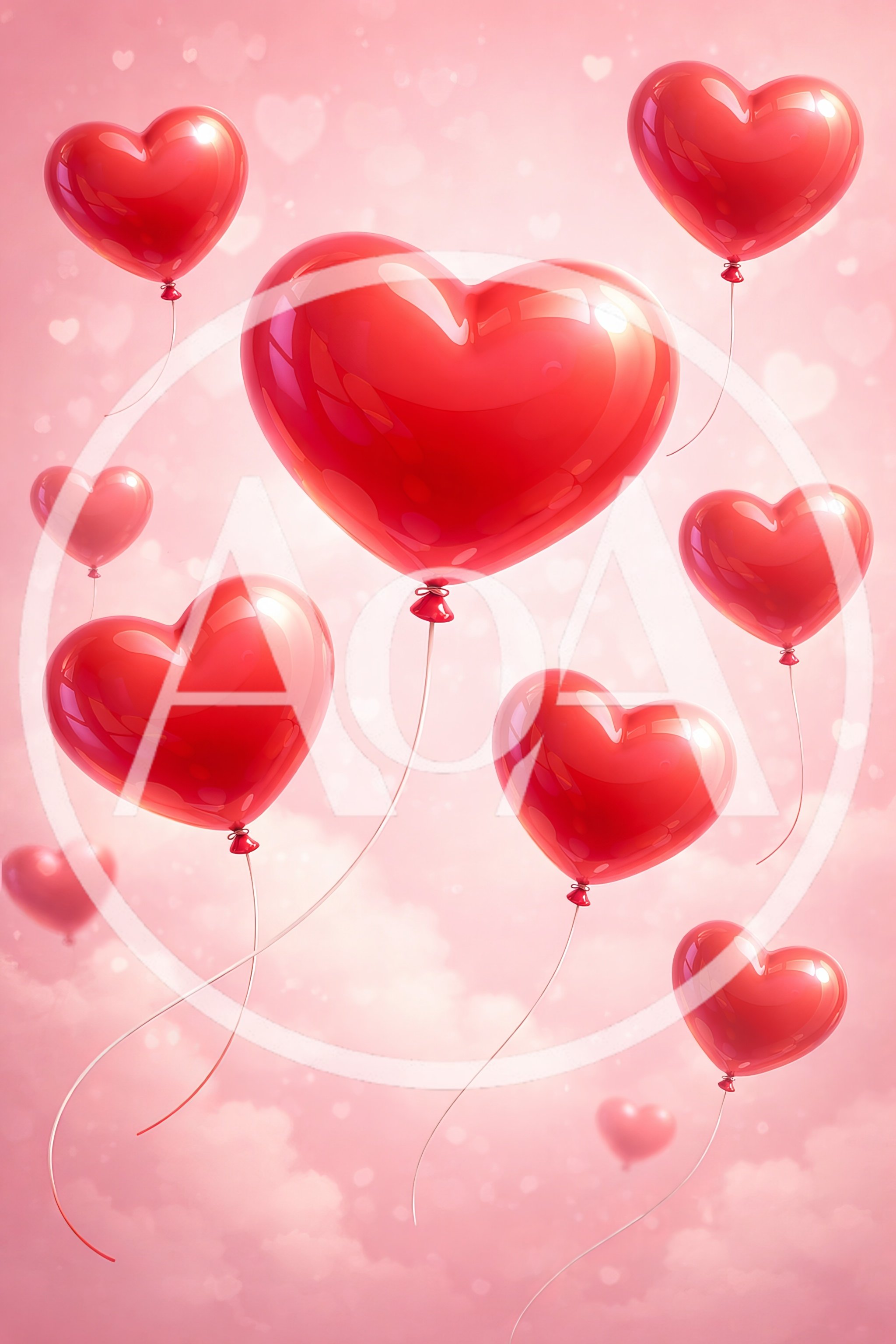 Floating Red Heart Balloons Against A Soft Pink Background