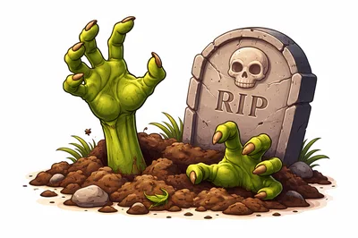 Zombie Hands Emerging From Grave With Tombstone
