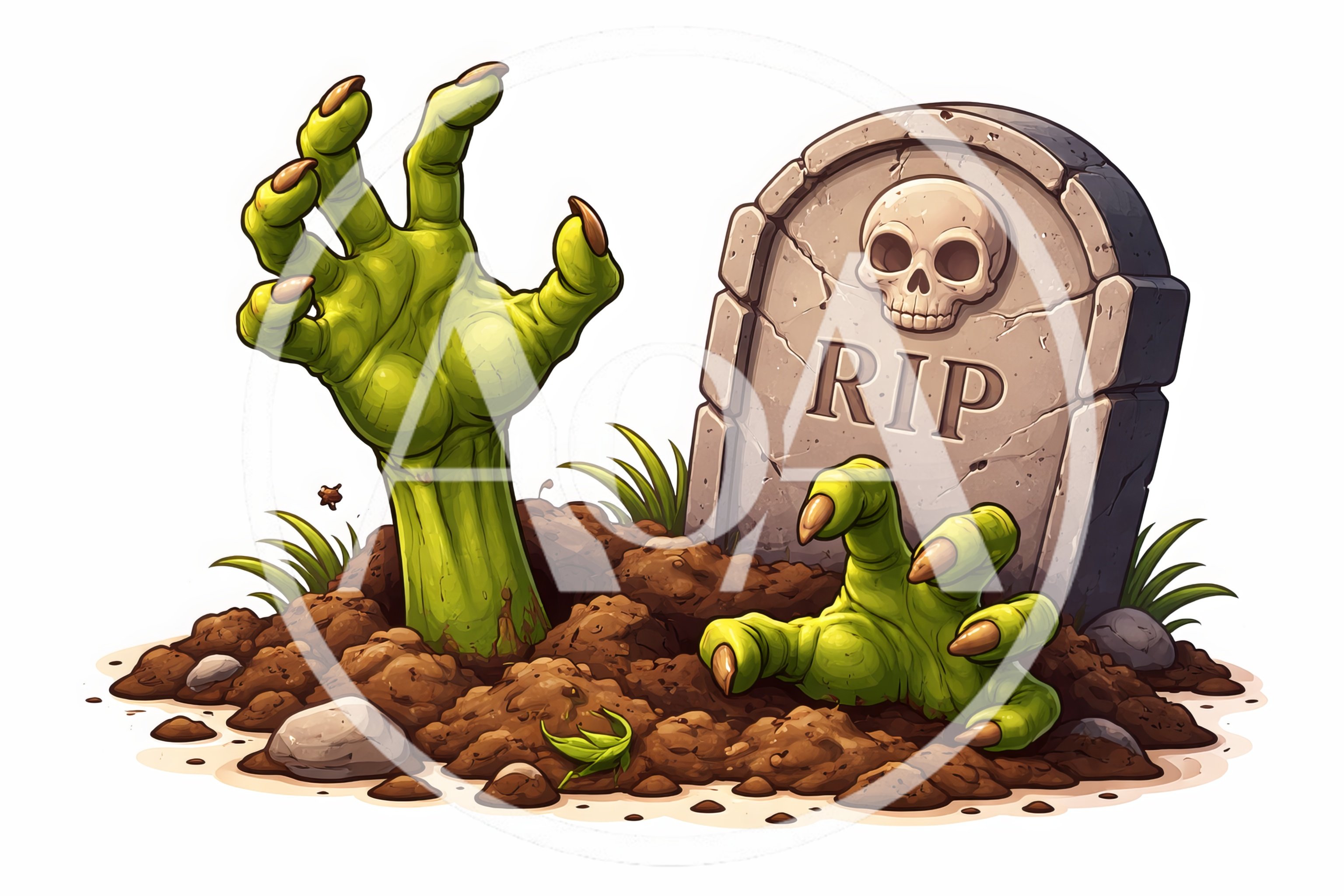 Zombie Hands Emerging From Grave With Tombstone