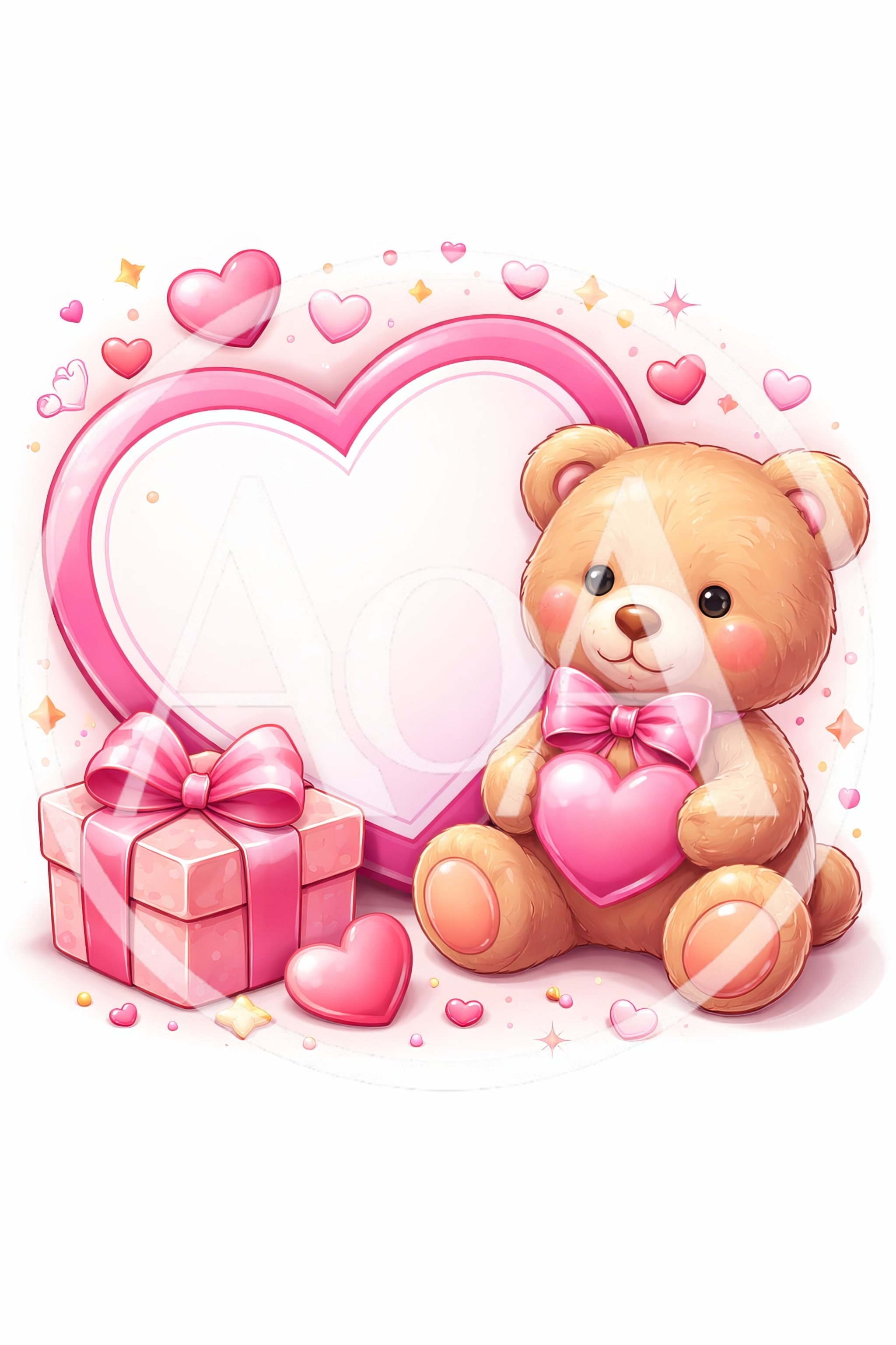 Cute Teddy Bear With Gift Box And Heart Frame