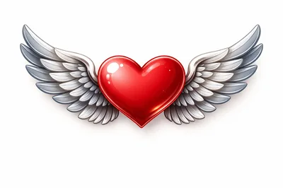 Glossy Red Heart With Detailed Silver Wings