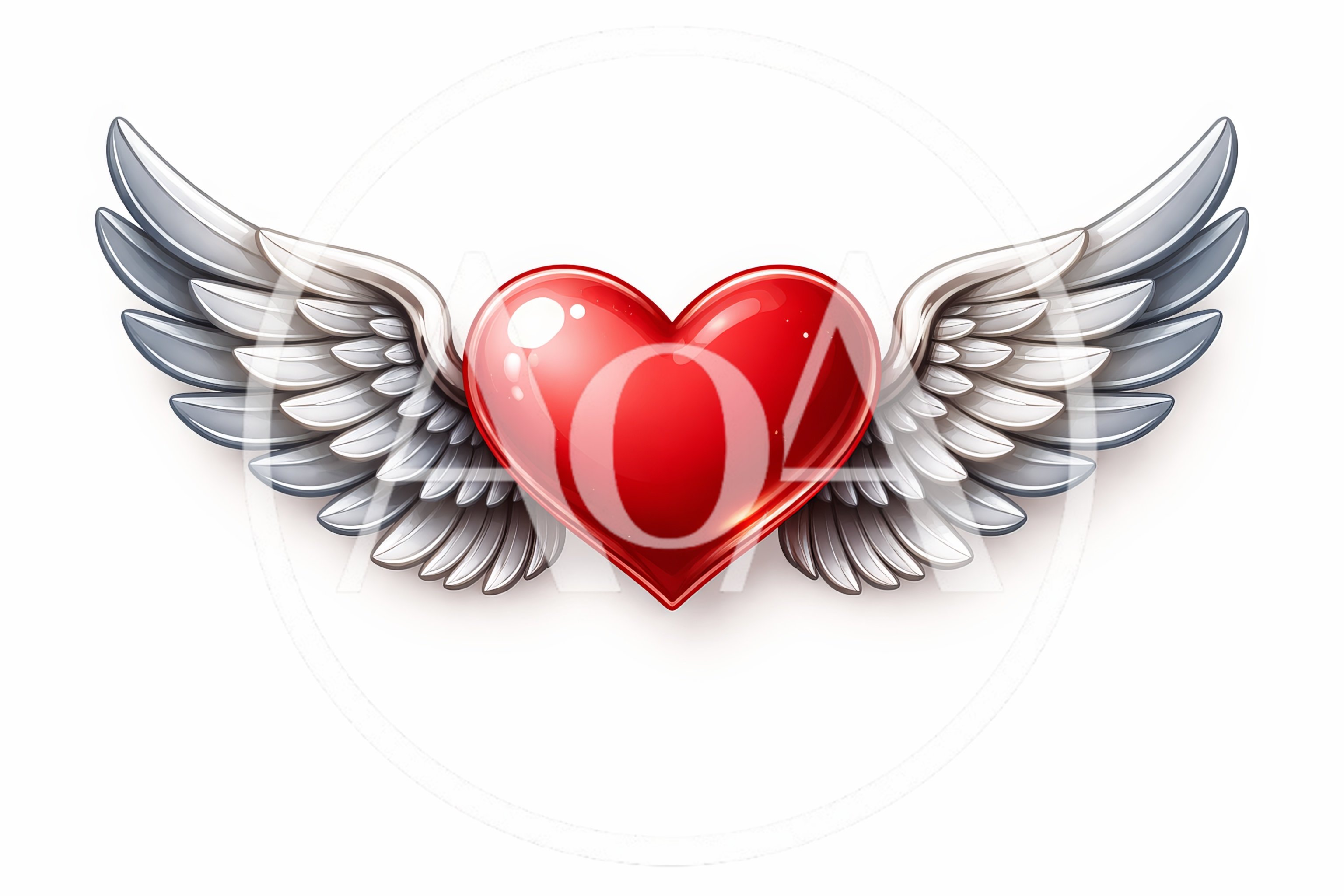 Glossy Red Heart With Detailed Silver Wings