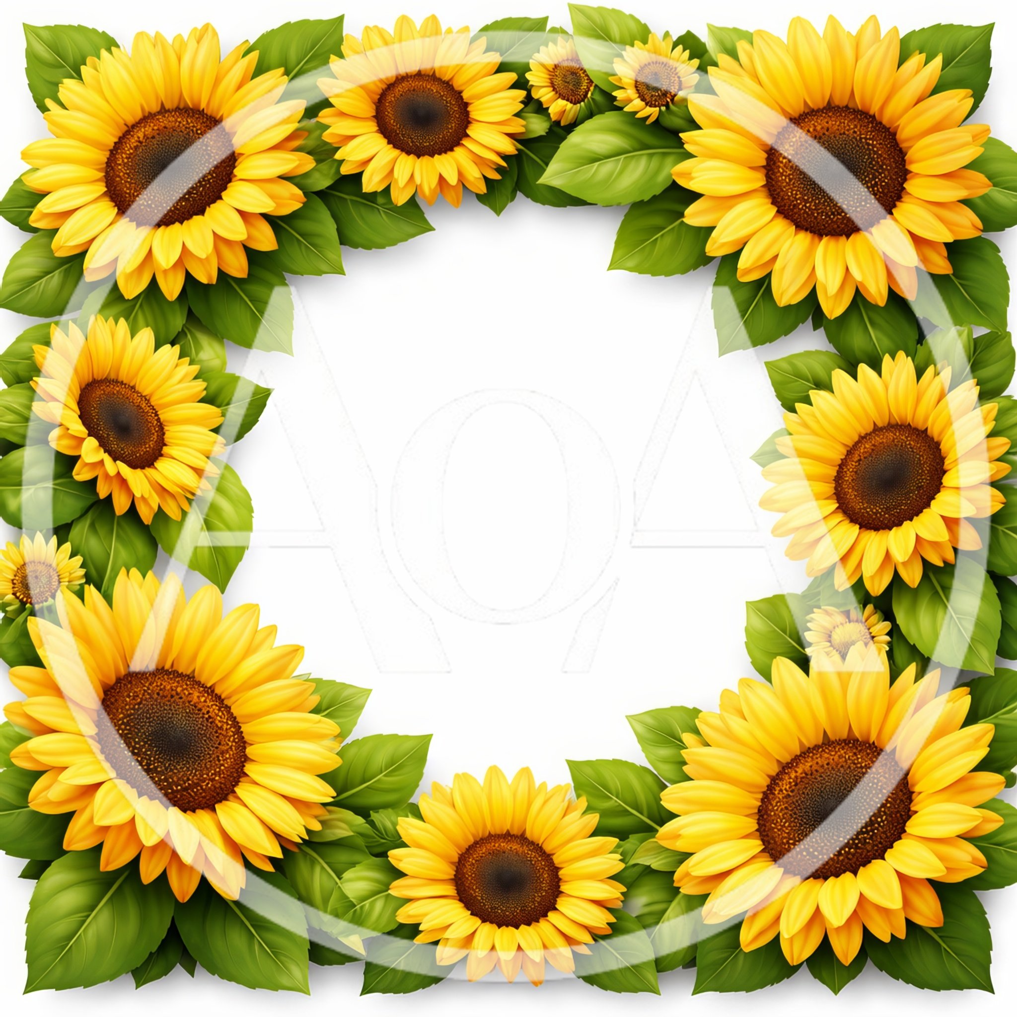 Sunflower Floral Frame Border With Green Leaves