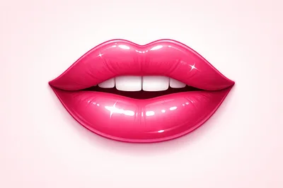Glossy Pink Lips With White Teeth Illustration