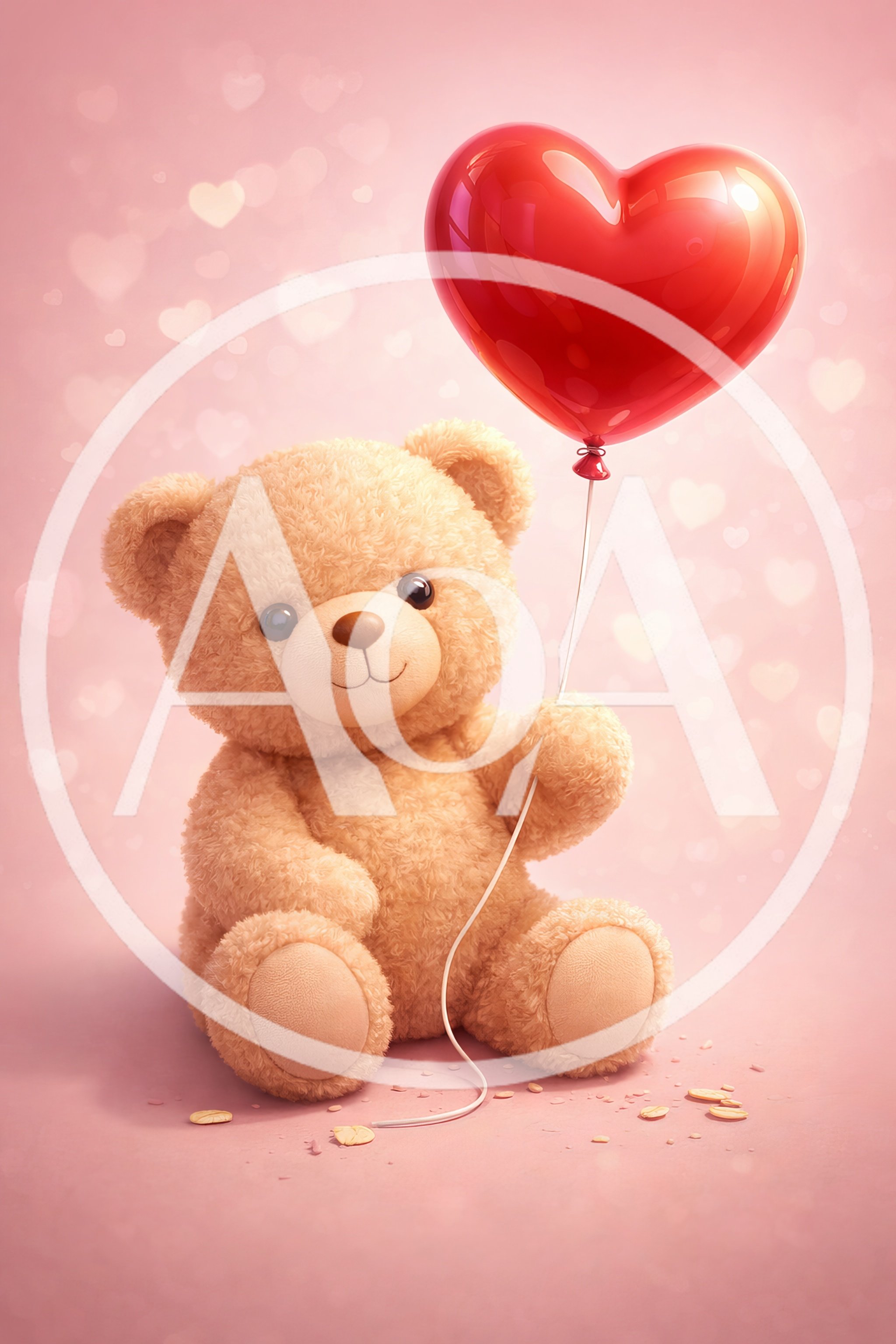 Cute Teddy Bear Holding A Red Heart Balloon