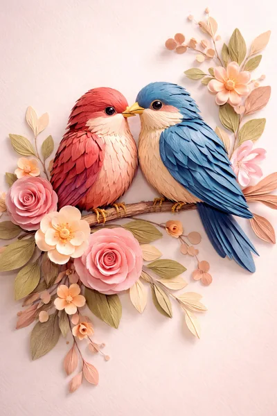 Paper Quilling Art Of Two Birds On A Branch