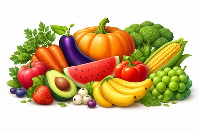 Assorted Fresh Fruits and Vegetables Composition