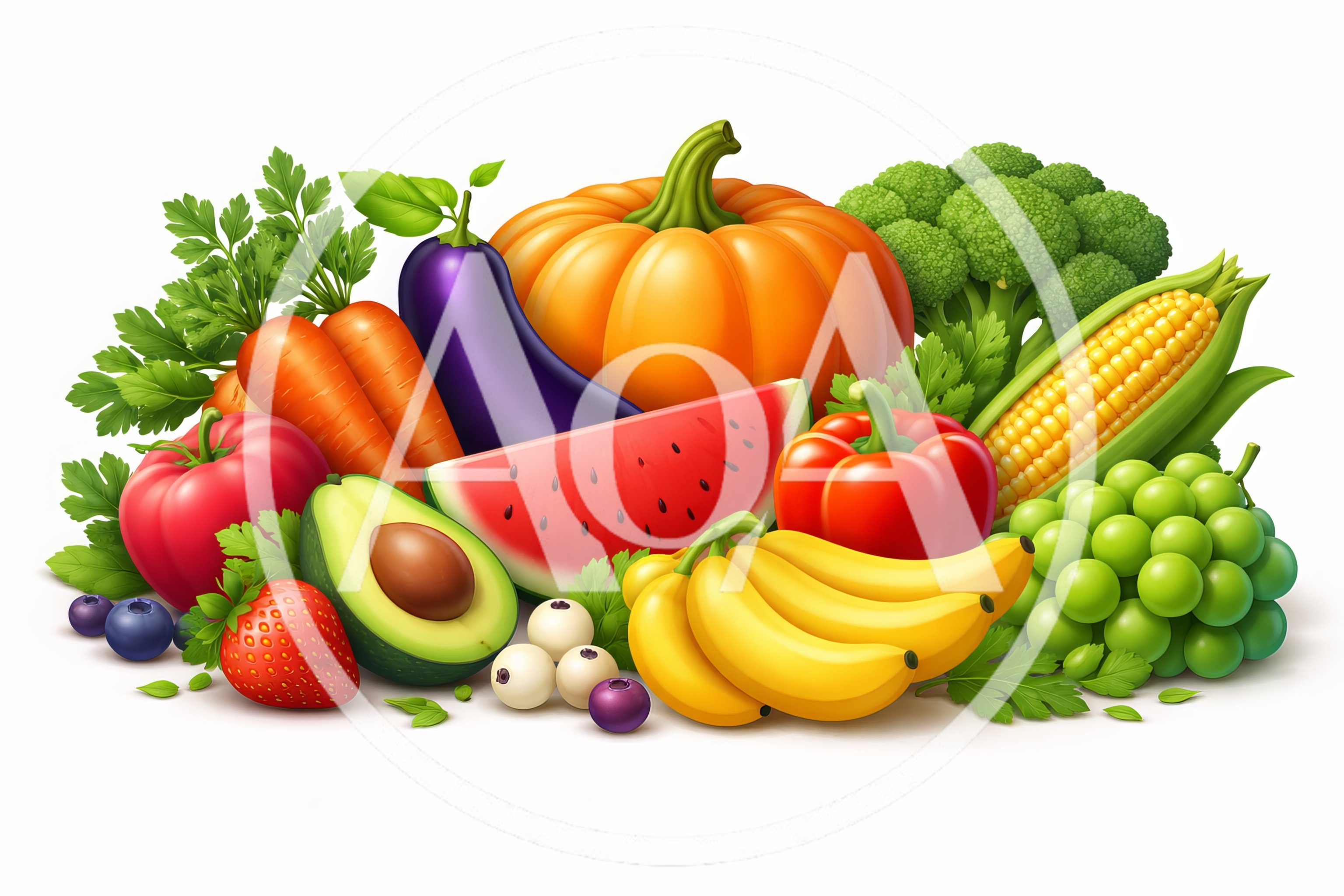 Assorted Fresh Fruits and Vegetables Composition