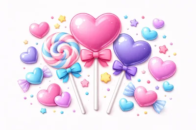 Assorted Heart Shaped Candies and Lollipops